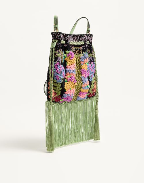 Valentino Garavani - Valentino Garavani Nellcôte Alice Embroidered Bag With Fringes - Black/multicolour - Woman - Shoulder Bags